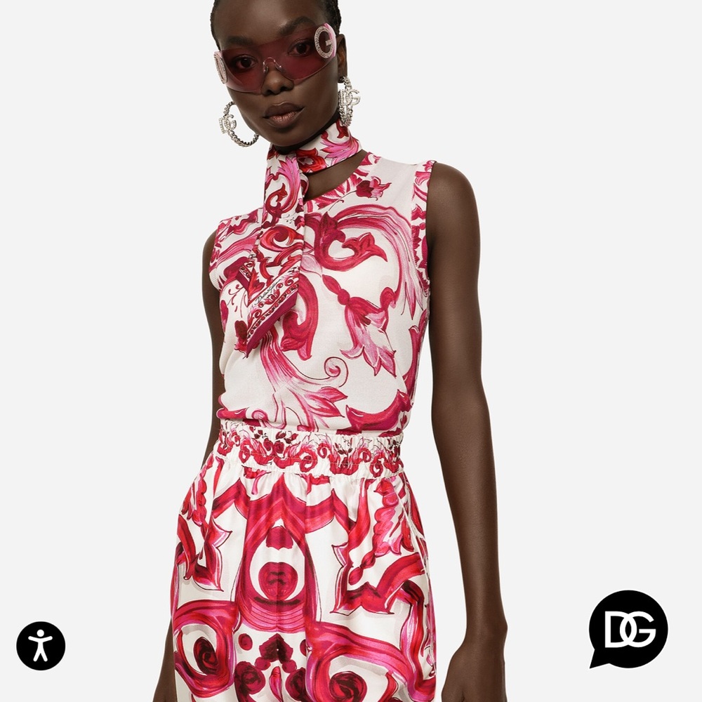 DOLCE & GABBANA Sleeveless silk top with Majolica